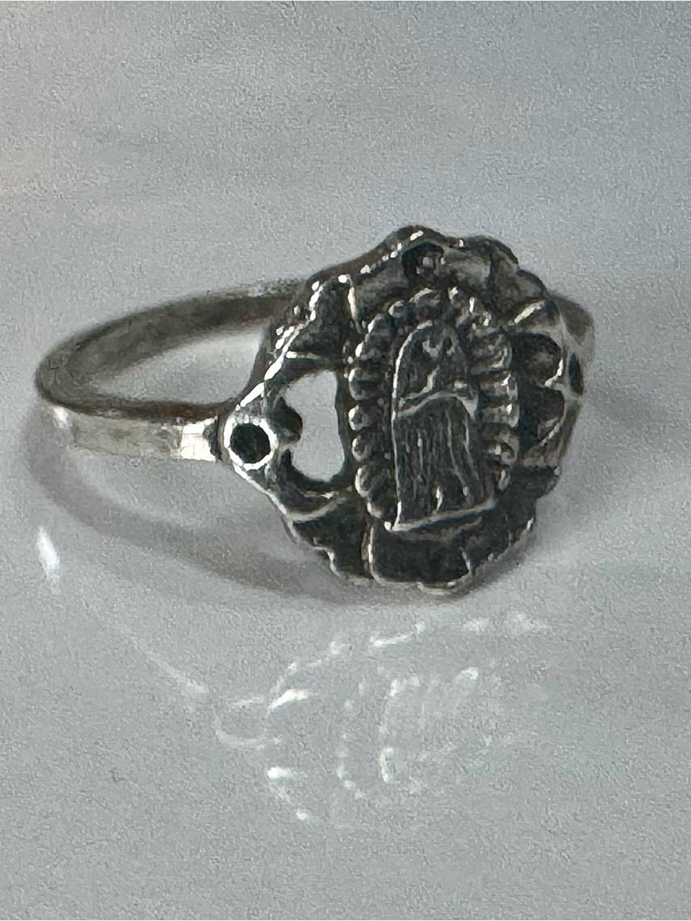 Mary Religious Mother Saint Catholic Motif Ring - Silver Tone Size 7 - Picture 3 of 3